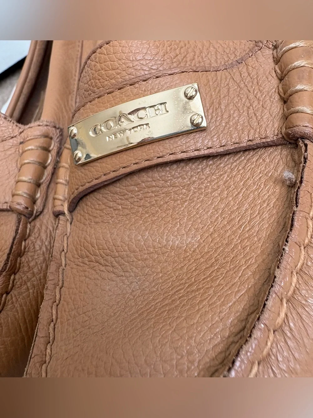 Coach Women's Brown Leather Slip-On Fredrica Loafers Logo Comfort Round Toe 9.5